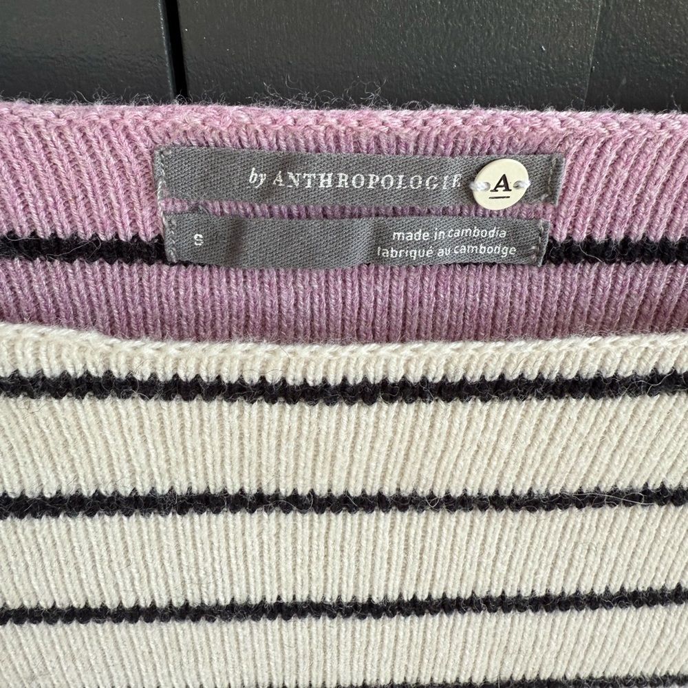 by Anthropologie Faye Striped Sweater Lavender Navy • S - Picture 6 of 7